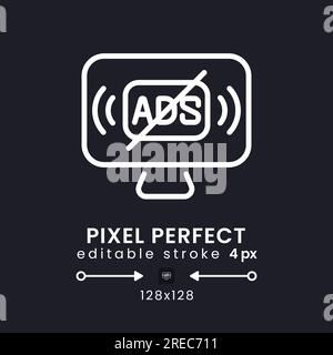 Ad-free streaming white linear desktop icon on black Stock Vector