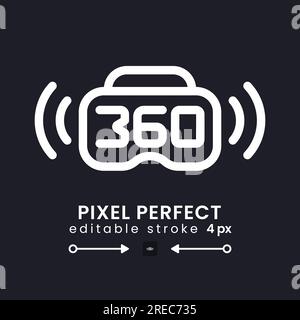 360 live streaming white linear desktop icon on black Stock Vector