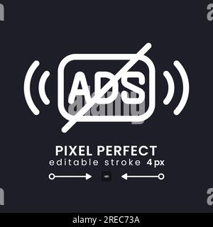 Ad free content white linear desktop icon on black Stock Vector
