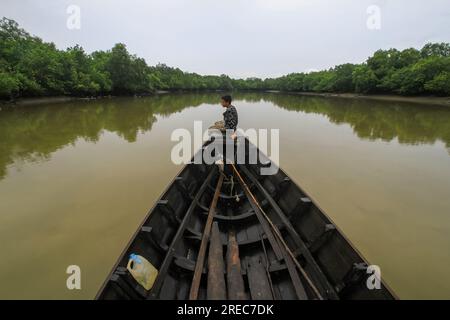 A fisherman seen while searches the mangrove trees at along the Belawan coastal area in Medan, North Sumatra, Indonesia on January 07, 2011. The mangrove wood's collected then burned into charcoal before being exported as a natural warmer during the winter season on the European continent. Photo by Aditya Sutanta/ABACAPRESS.COM Credit: Abaca Press/Alamy Live News Stock Photo