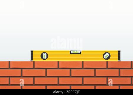 an yellow construction level on brick wall Stock Vector