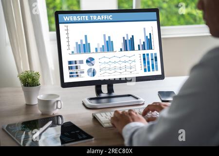Business people are discussing digital marketing, marketing analysis reports, graphs, and SEO chart information to optimize content marketing. Content Stock Photo