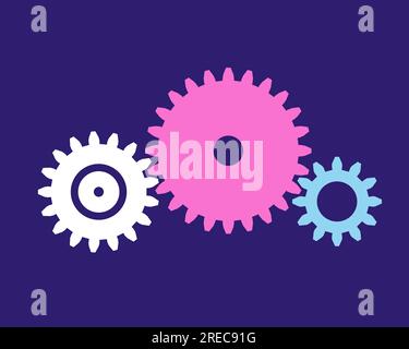 Simple cogwheel vector illustration. Three cog wheel gears - mechanical engineering technology. Useful for software settings or configuration icon. Stock Vector