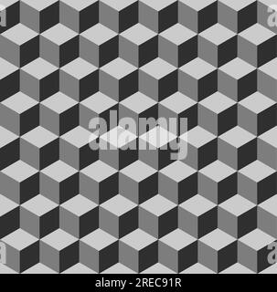 Abstract cube pattern. 3D optical illusion tumbling blocks hexagon tiles. Cuboid seamless tiles pattern. Vector illustration. Stock Vector