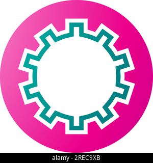 Magenta and Green Letter O Icon with Castle Wall Pattern on a White Background Stock Vector