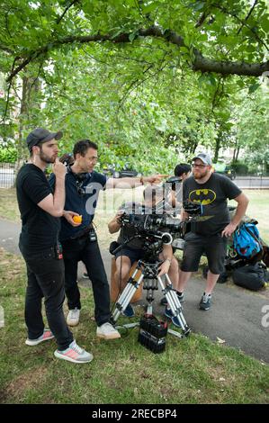 Film crew on location on Primrose hill London for a low budged comedy ...
