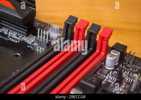 memory card slots on the motherboard of the computer Stock Photo