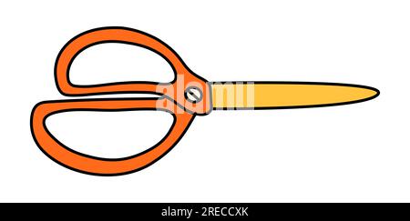 School scissors cartoon in doodle retro style. Back to school stationery element bold bright. Classic supplies for children education or office work Stock Vector