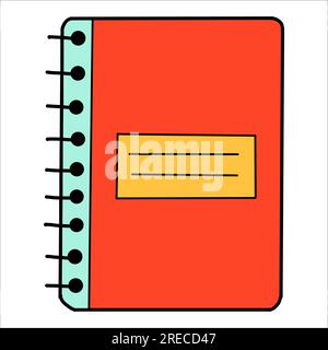 School copybook cartoon in doodle retro style. Back to school stationery element notebook bold bright. Classic supplies for children education or Stock Vector