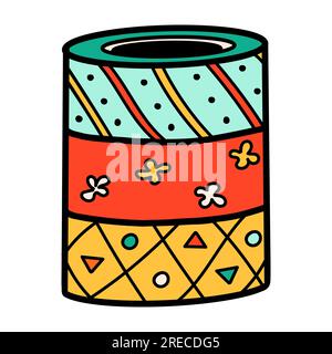 School washi tape cartoon in doodle retro style. Back to school stationery element bold bright. Classic supplies for children education or office. Fun Stock Vector