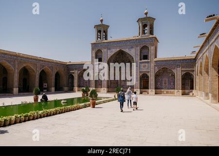 The courtyard of the Nasir al-Mulk Mosque, Shiraz, Iran Stock Photo