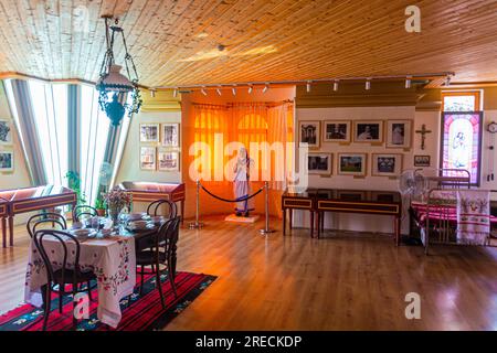 SKOPJE, NORTH MACEDONIA - AUGUST 9, 2019: Interior of the Memorial House of Mother Teresa in Skopje, North Macedonia Stock Photo