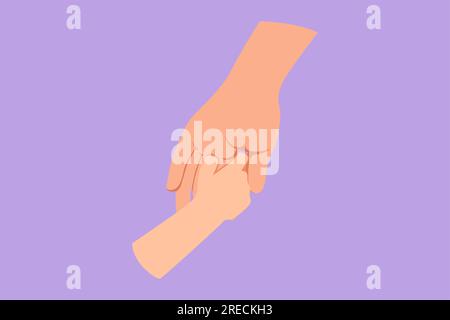 Graphic flat design drawing kid holding dad finger. Parent holds hand of child. Childhood with family. Boy have bonding with his father. Hero father a Stock Photo