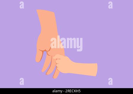Cartoon flat style drawing happy parent holding child hand. Childhood with family. Boy have bonding with his father. Hero father and family pride. Dad Stock Photo