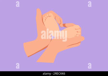 Character flat drawing adorable babies foot hold by mother hand finger making love shape. Beautiful sleeping baby girl. Newborn baby girl. Happy famil Stock Photo