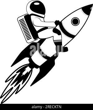 Astronaut riding a rocket spaceship. Cartoon flat vector illustration Stock Vector