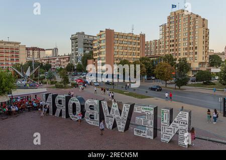 PRISTINA, KOSOVO - AUGUST 13, 2019: Newborn Monument in Pristina, Kosovo Stock Photo