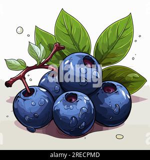 Blueberry hand-drawn comic illustration. Blueberry. Vector doodle style cartoon illustration Stock Vector