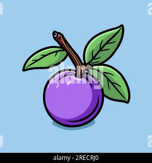 Plum hand-drawn comic illustration. Plum. Vector doodle style cartoon ...