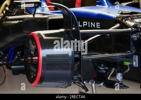 Alpine F1 Team A522, mechanical detail during the Formula 1 Rolex Belgian Grand Prix 2022, 14th round of the 2022 FIA Formula One World Championship from August 26 to 28, 2022 on the Circuit de Spa-Francorchamps, in Francorchamps, Belgium Stock Photo