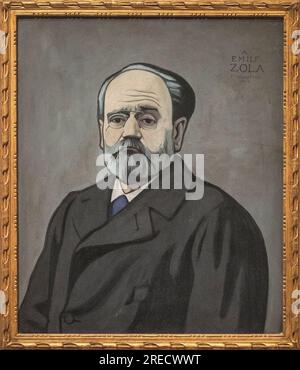 Portrait de Emile Zola (1840-1902), ecrivain francais peinture de  de Felix Edouard Vallotton (1865-1925), 1901 - huile sur carton -  Collection privee. Stock Photo