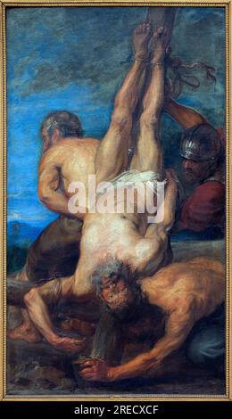 Le martyre de Saint Pierre. Peinture attribuee a Antoon Van Dyck (1599-1641), huile sur toile, 17e siecle. Musee Royaux des Beaux Arts de Belgique, Bruxelles. Stock Photo