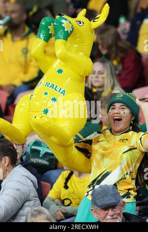 Brisbane, Australia. 27th July, 2023. Fans cheer for team Australia before the group B match between Australia and Nigeria at the 2023 FIFA Women's World Cup in Brisbane, Australia, July 27, 2023. Credit: Ding Ting/Xinhua/Alamy Live News Stock Photo