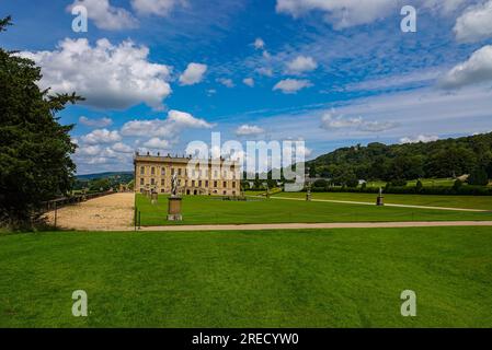 The Emperor lake and Emperor Fountain at Chatsworth House and gardens, a well known Historic house, stately home in the Peak District, Derbyshire Stock Photo