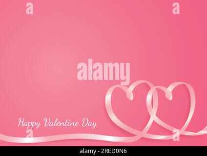 Hearts shape made from pink ribbon, greeting card or theme for Valentine Day. Stock Vector