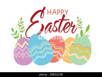 Simple flat vector illustration for postcard, Happy Easter lettering greetings card Stock Vector