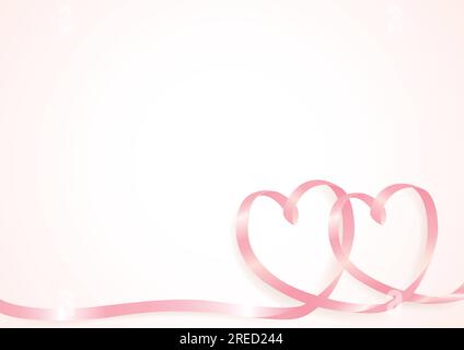 Hearts shape made from pink ribbon, greeting card or theme for Valentine Day and wedding. Stock Vector
