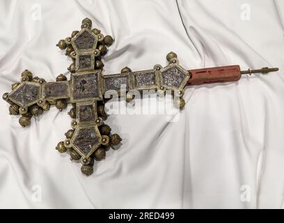 Zagreb, Croatia. 27th July, 2023. Press conference on the occasion of the handover of the processional cross from the 14th century, which was alienated from the Franciscan monastery in Zadar half a century ago. The conference was attended by Minister of Foreign Affairs Gordan Grlic Radman, Minister of Culture Nina Obuljen Korzinek, Ambassador of the Republic of Croatia in Italy, Jasen Mesic and Ambassador of Italy in the Republic of Croatia Pierfrancesco Sacco, in Zagreb, Croatia, on July 27, 2023. Photo: Zeljko Hladika/PIXSELL Credit: Pixsell/Alamy Live News Stock Photo