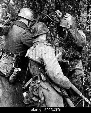 German soldiers capture a Russian infantryman. Photo: Dermer. [automated translation] Stock Photo