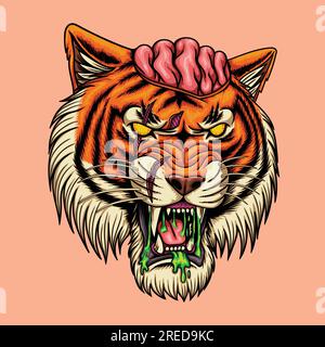 Tiger zombie head vector illustration for your company or brand Stock Vector