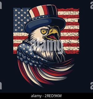 Eagle wearing uncle sam hat america flag vector illustration for your company or brand Stock Vector