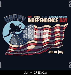 Silhouette woman wearing american flag dress vector illustration for your company or brand Stock Vector