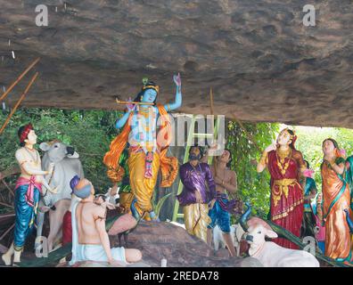 colorful life size idols of krishna with govardhan parvat or hill at prem mandir temple happy krishna janmashtami selective focus on subject 2reda78