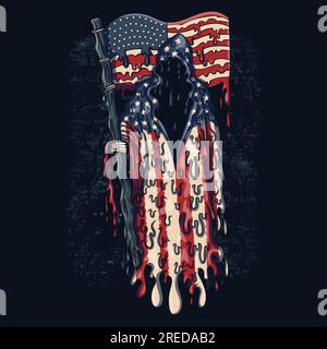Grim reaper melting america flag vector illustration for your company or brand Stock Vector