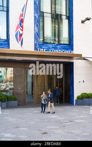 Exterior facade of the entrance of The Londoner Hotel in Leicester Square, England, UK Stock Photo