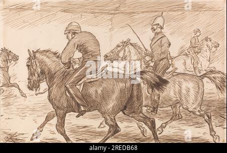 An Indoor Military Riding School With an Instructor Teaching Recruits to Trot by Charles Keene Stock Photo