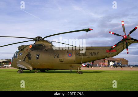 Westland WS-61 Sea King HAS6 helicopter. Royal Navy Westland Sea King HAS6. RN transport helicopter at Duxford for an airshow, with RAF jets Stock Photo
