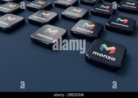 LONDON, UK - July 2023: Monzo bank company logo. 3D Rendering Stock Photo