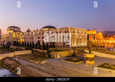National Theatre and the Museum of the Macedonian Struggle in Skopje, North Macedonia Stock Photo