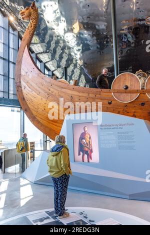 Myklebust ship bow, Sagastad Vikingcenter (Viking Ship Museum), Sjøgata, Nordfjordeid, Vestland County, Norway Stock Photo