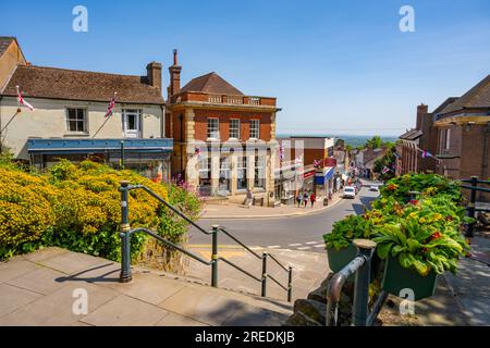 Looking down Church Street in Great Malvern on a sunny summer day. Stock Photo