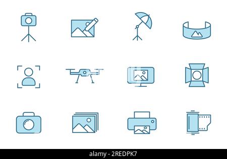 photography line filled icons in two colors Stock Vector