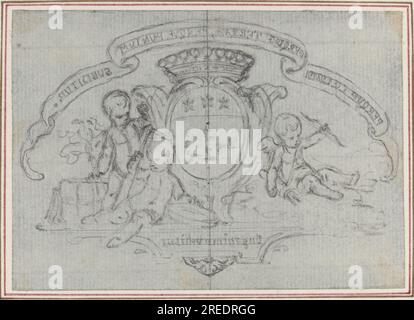 'Hubert François Gravelot, Coat of Arms with Three Putti, 0, graphite, incised for transfer on laid paper; laid down, sheet: 6.4 x 8.9 cm (2 1/2 x 3 1/2 in.) support: 28.1 x 19.5 cm (11 1/16 x 7 11/16 in.), Gift of Arthur L. Liebman, 1992.87.20' Stock Photo