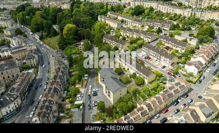 Bath, UK, July 06, 2023: Aerial Drone view over Pera Road, located in Walcot, an area in Bath UK. Stock Photo