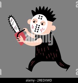 Murderer hold chainsaw . Halloween cartoon characters . Vector . Stock Vector