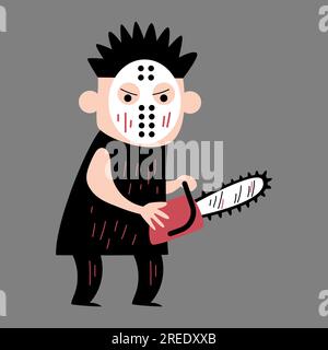 Murderer hold chainsaw . Halloween cartoon characters . Vector . Stock Vector